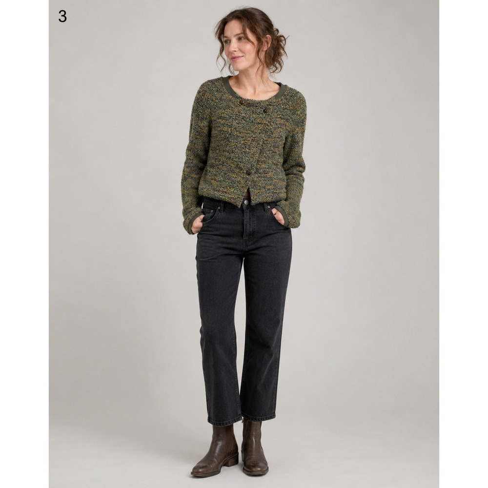 Free People Knit Cardigan Sweater Womens M Green Wool Blend Eclectic‎ Grandpa